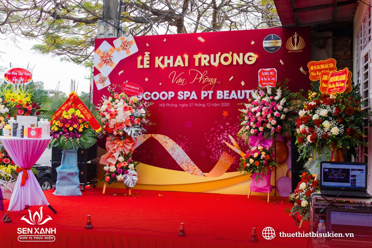 Backdrop khai trương in bạt Hiflex Backdrop khai trương in bạt Hiflex