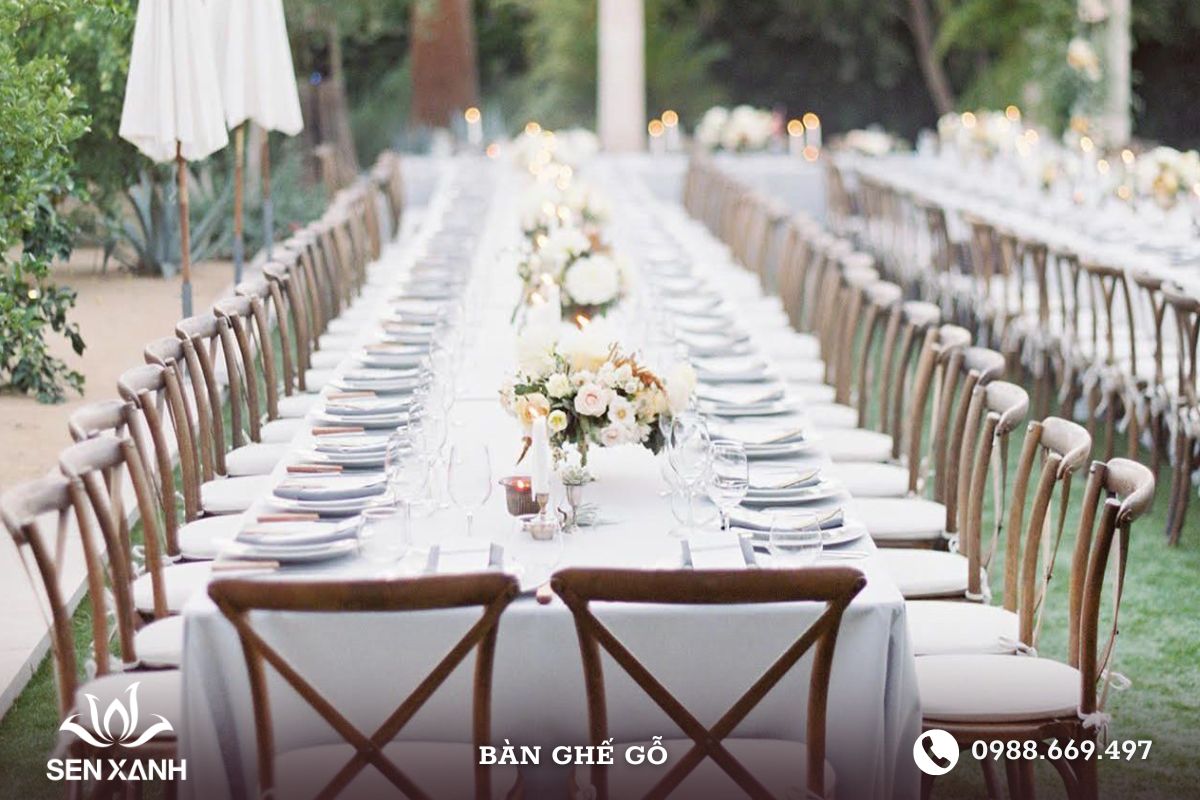 Thuê bàn ghế gỗ cho sự kiện đám cưới phong cách vintage, rustic Thuê bàn ghế gỗ cho sự kiện đám cưới phong cách vintage, rustic