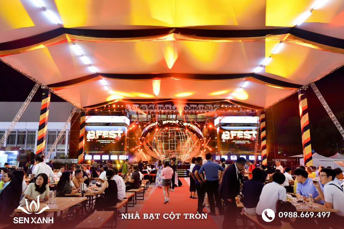 Nhà bạt cột tròn trang trí nhiều màu sắc