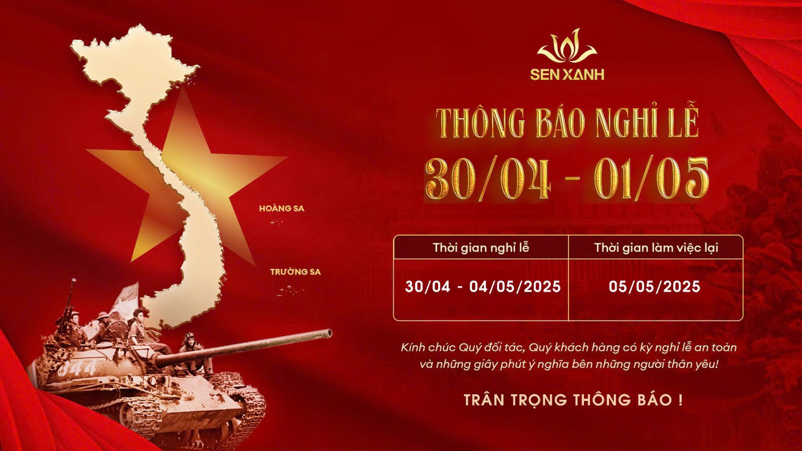 Thông báo nghỉ lễ 30/4 - 1/5